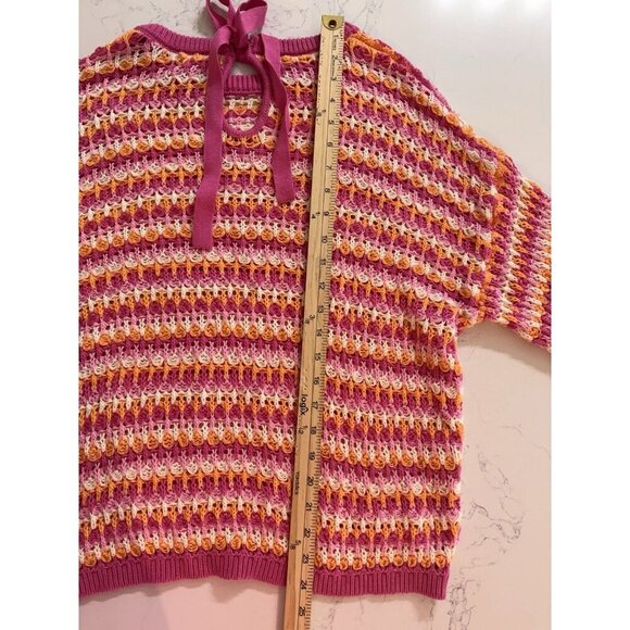 NWT Blu Pepper Crochet Sweater Women's Small Striped Colorful Tie Back Dillards - Picture 12 of 14